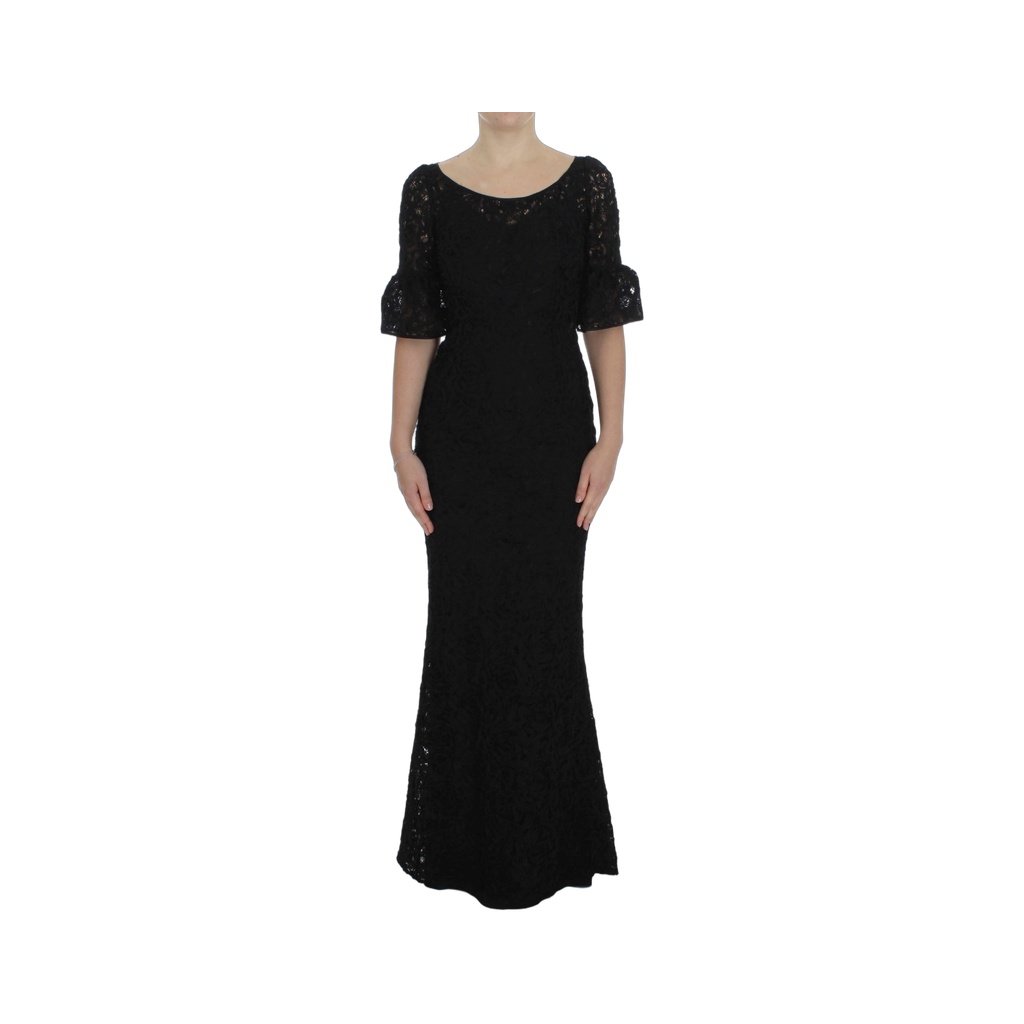 Elegant Black Floral Lace Maxi Dress