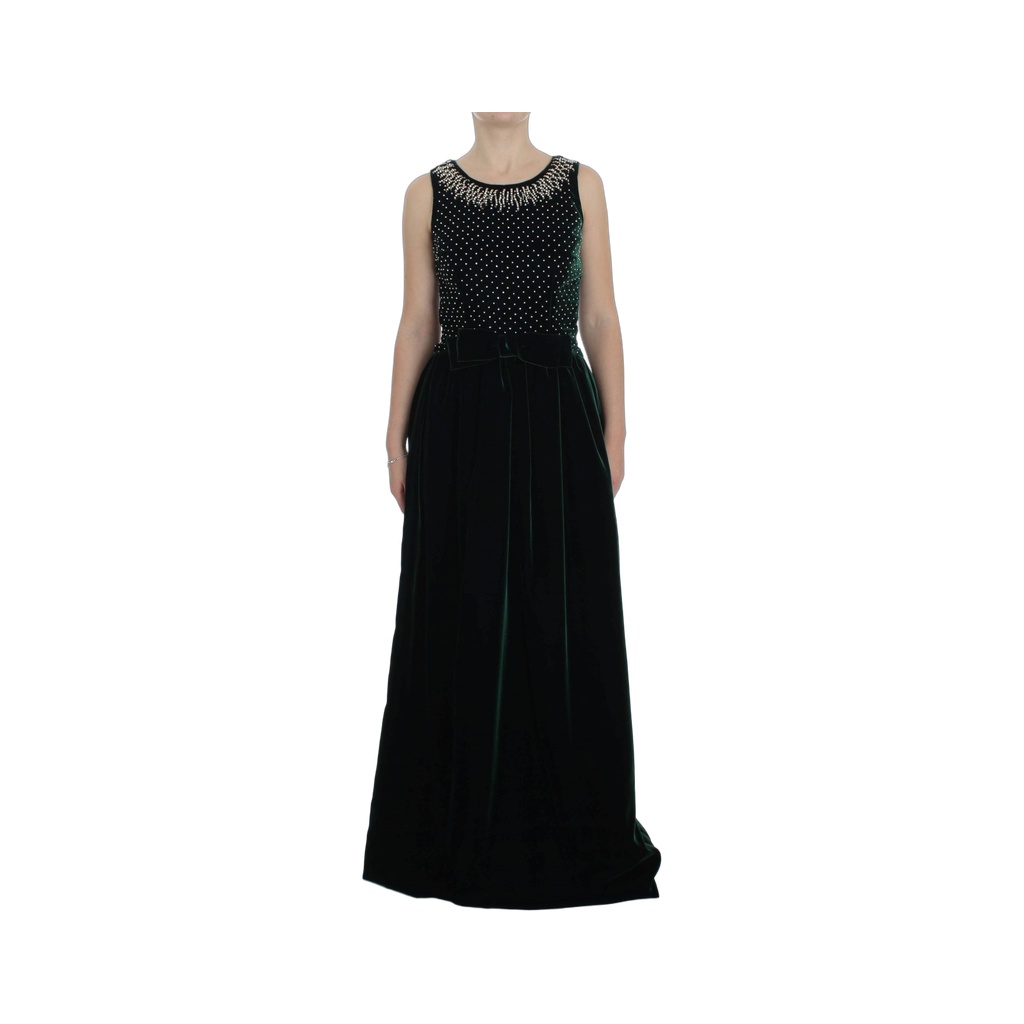 Enchanted Emerald Velvet Crystal Maxi Dress