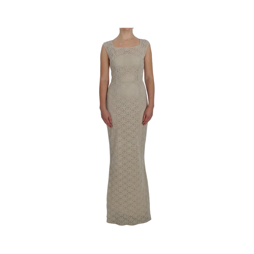 Elegant Beige Floral Cutout Maxi Dress