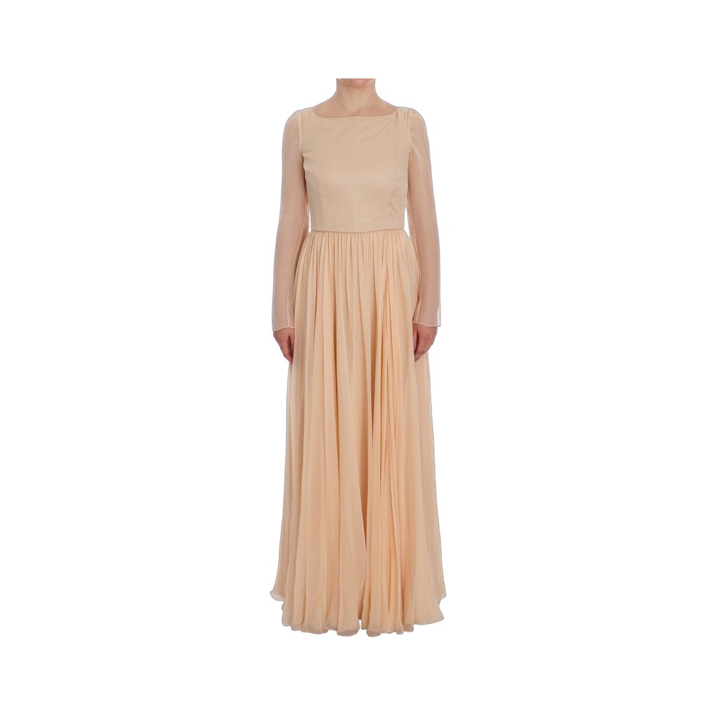 Elegant Beige Silk Full Length Sheath Dress