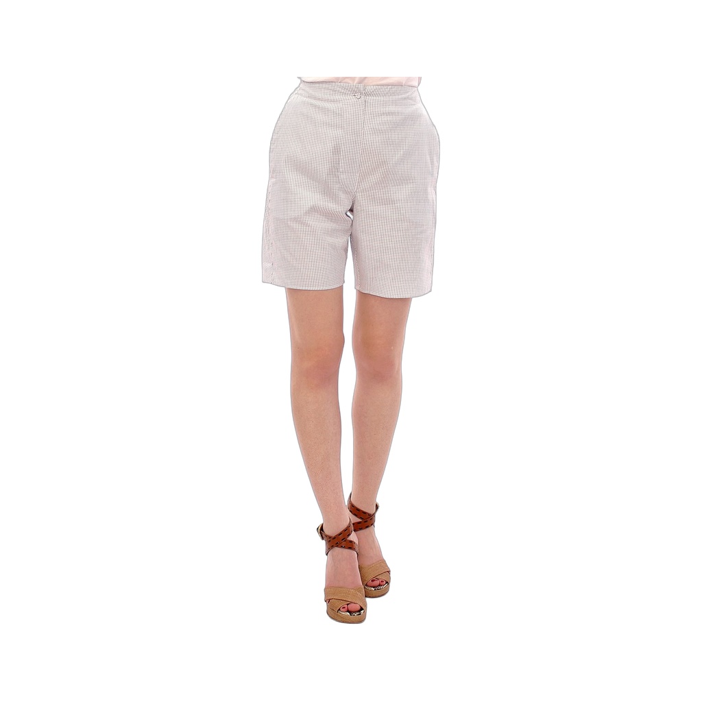 Chic White Checkered Cotton Shorts