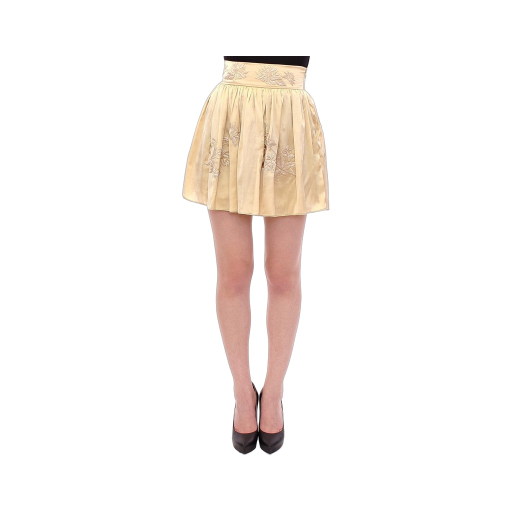 Chic Beige Floral Embroidered Mini Skirt