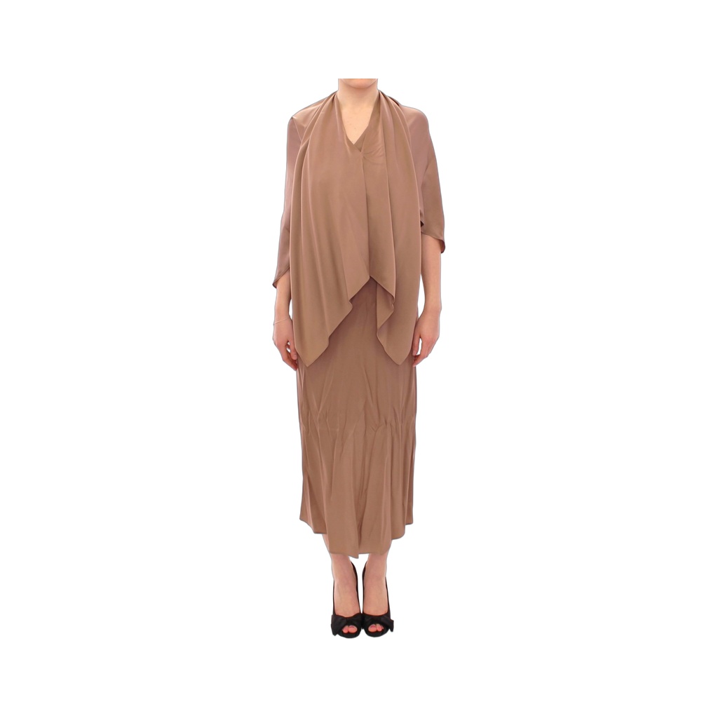 Elegant Brown Silk Shift Dress