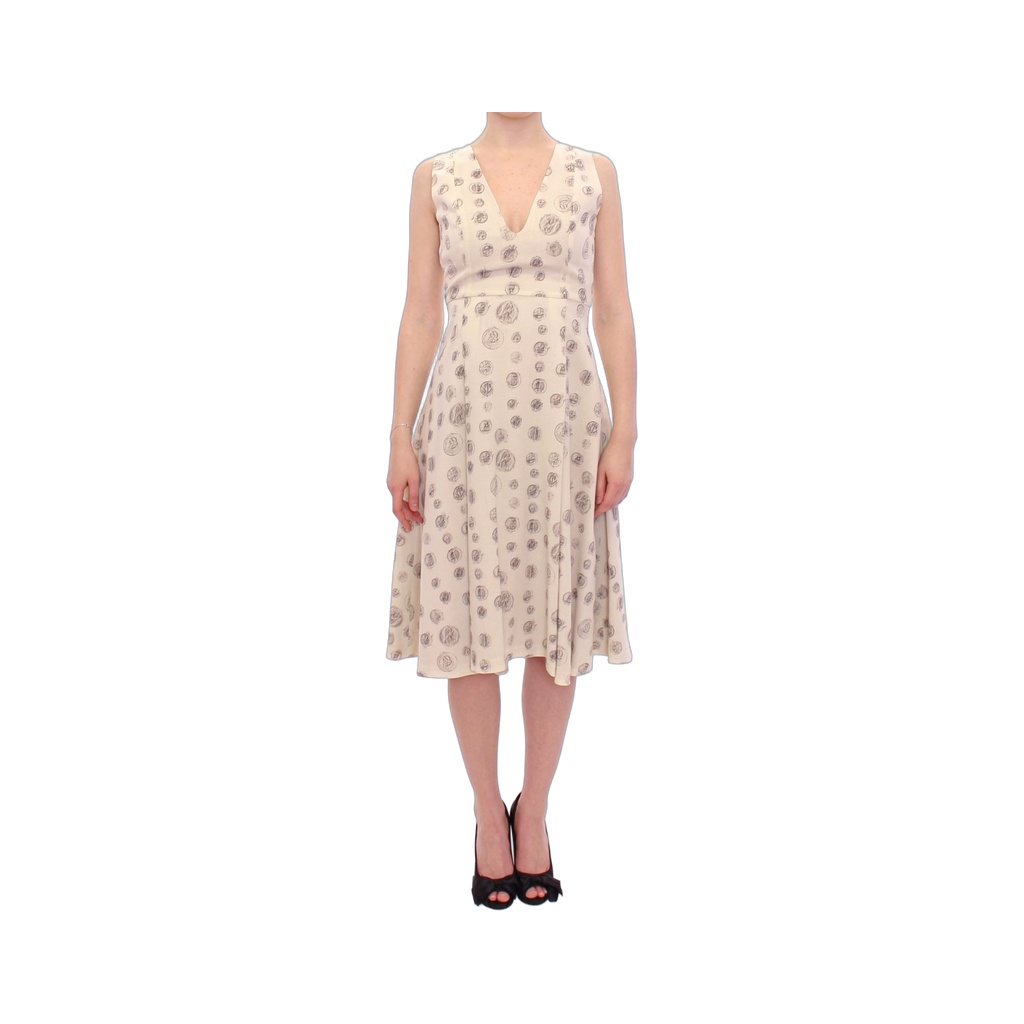 Elegant White Wool Shift Dress with Gray Print