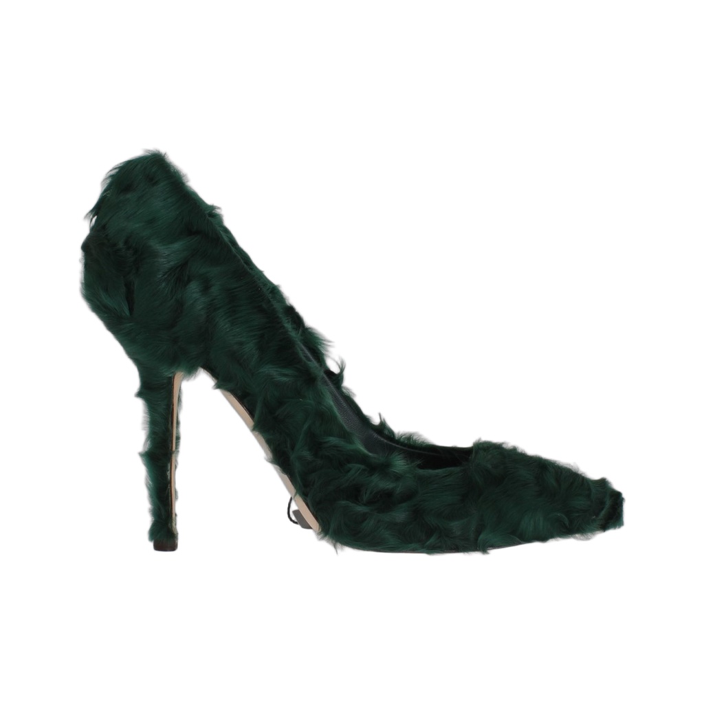 Elegant Green Xiangao Fur Leather Pumps