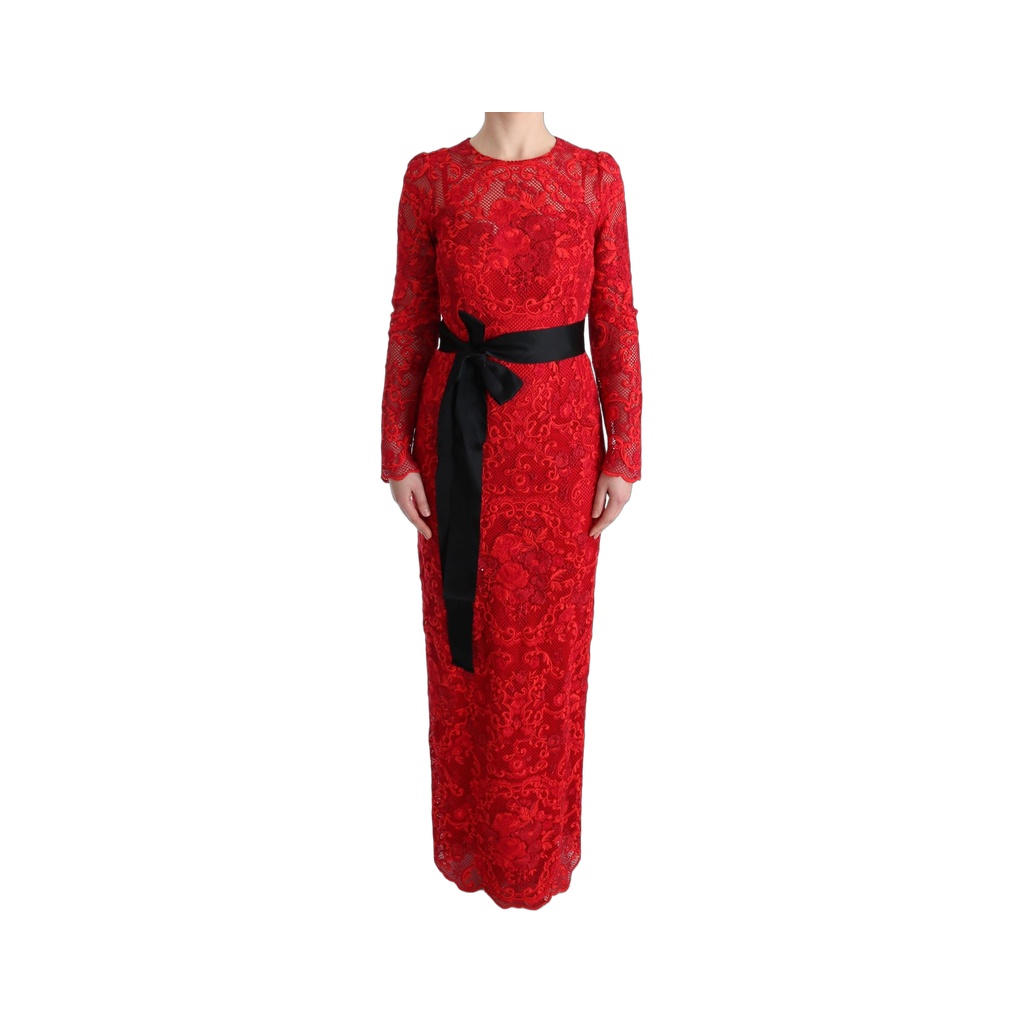 Elegant Red Sheath Dress with Silk Bow Belt