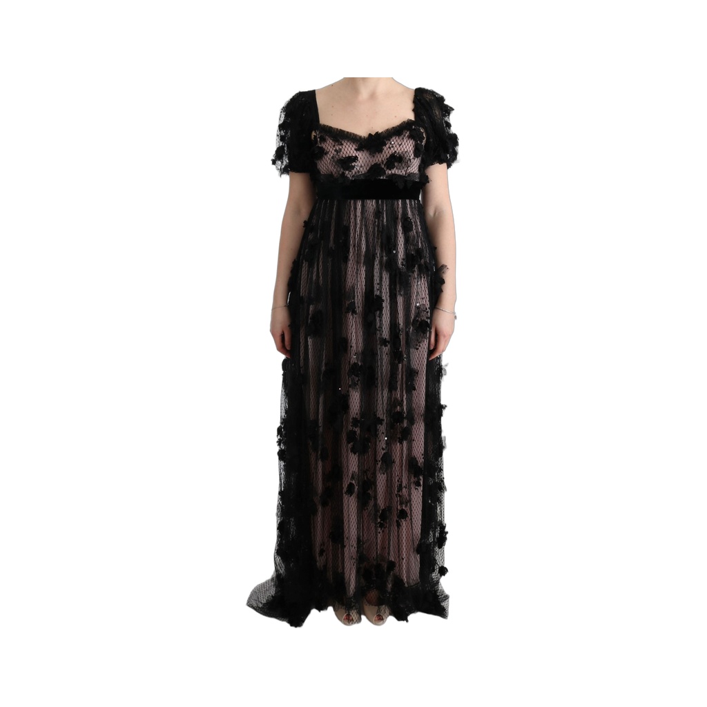 Elegant Floral Applique Full Length Dress
