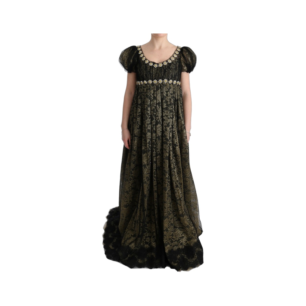 Sunflower Lace Crystal Maxi Shift Dress