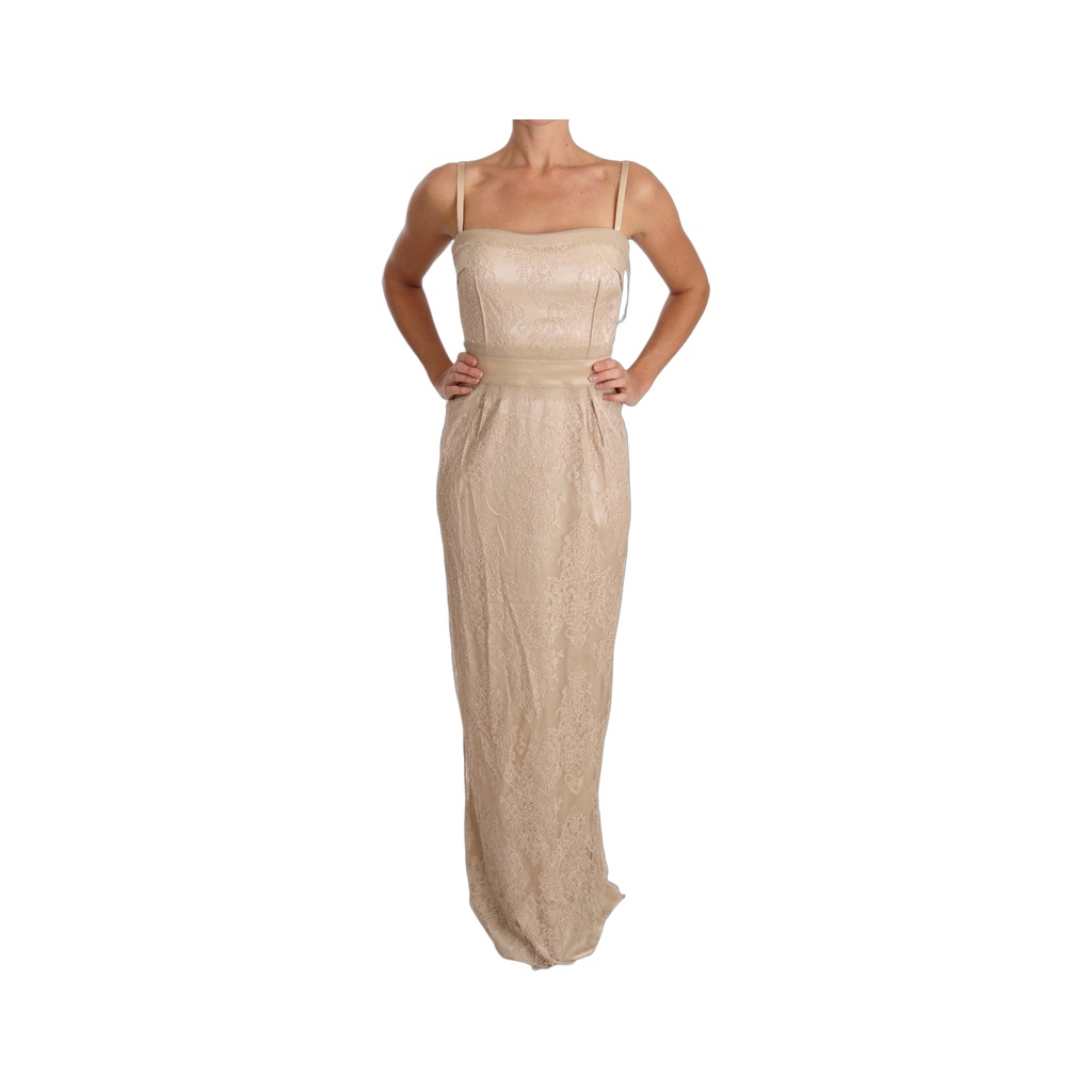 Elegant Beige Sheath Floor-Length Dress