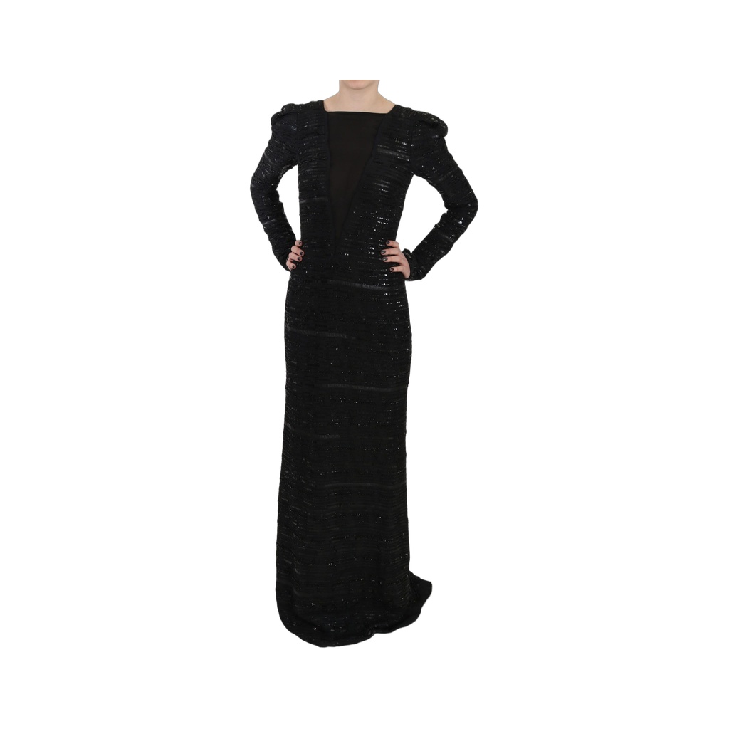 Black Silk Sheath Maxi Dress with Sequins