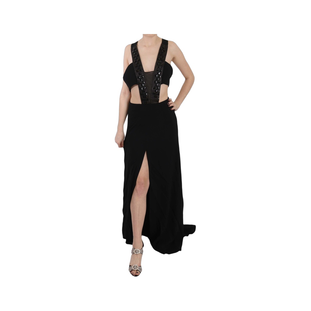 Elegant Flare Maxi Evening Dress with Crystal Accents
