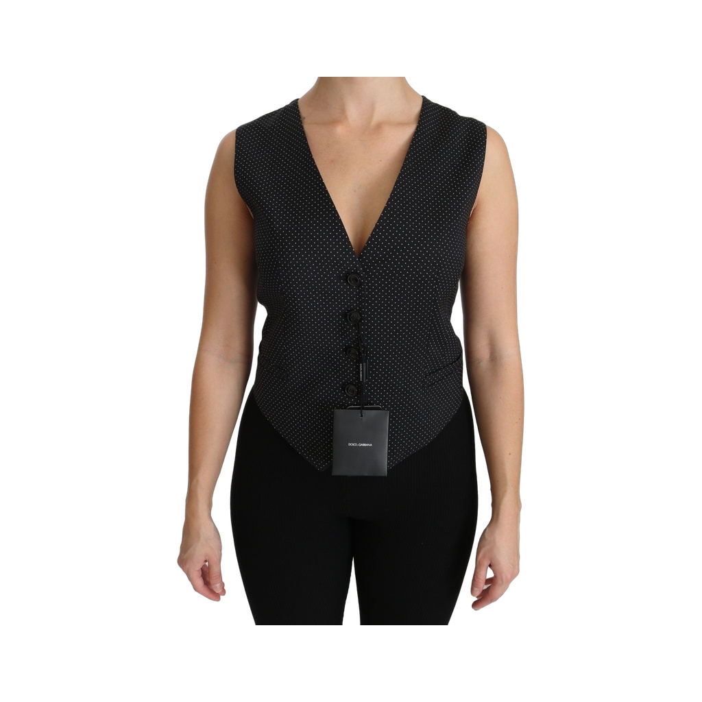 Chic Black Dotted Wool Blend Sleeveless Vest | Luxury For You
