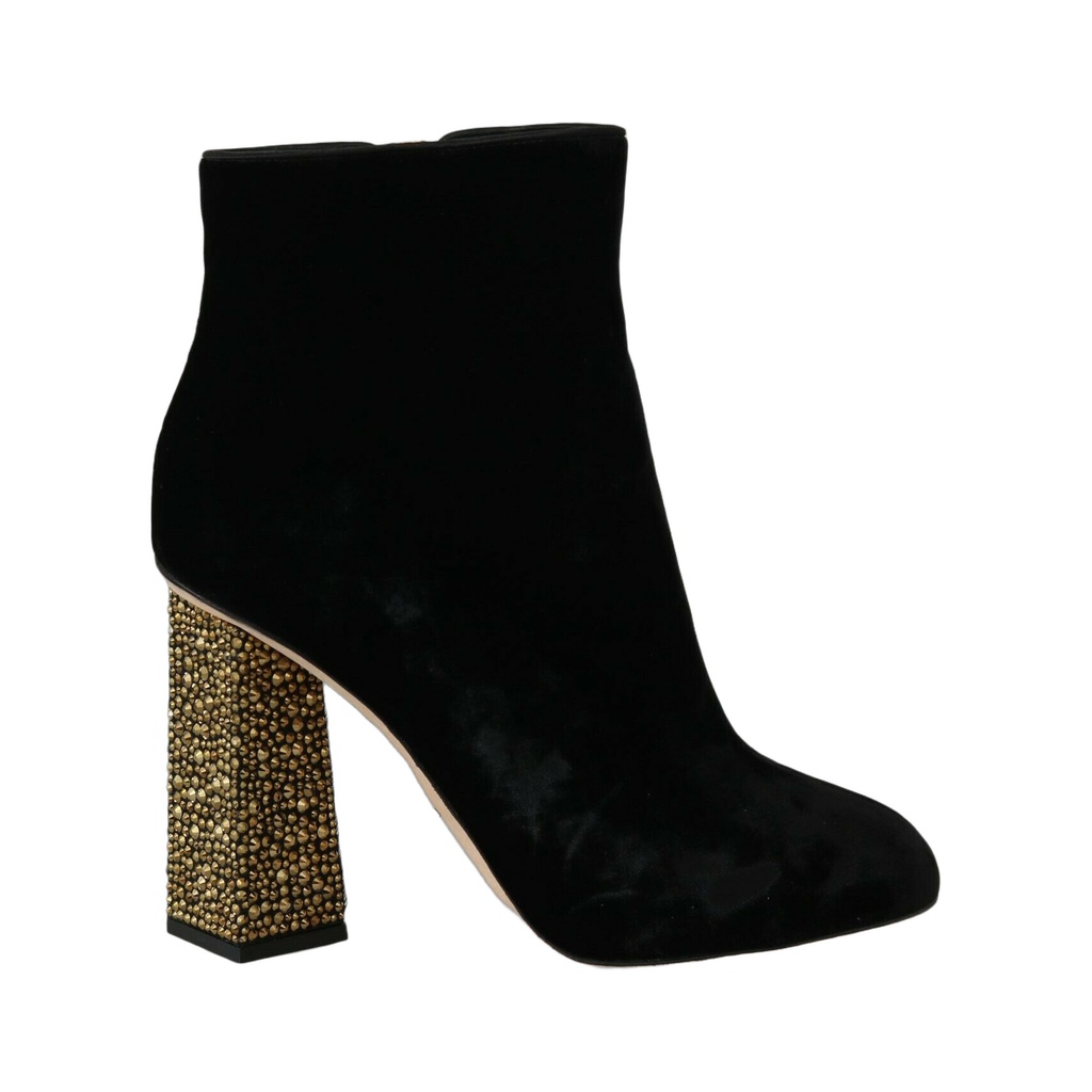 Elegant Velvet Ankle Boots with Crystal Heels