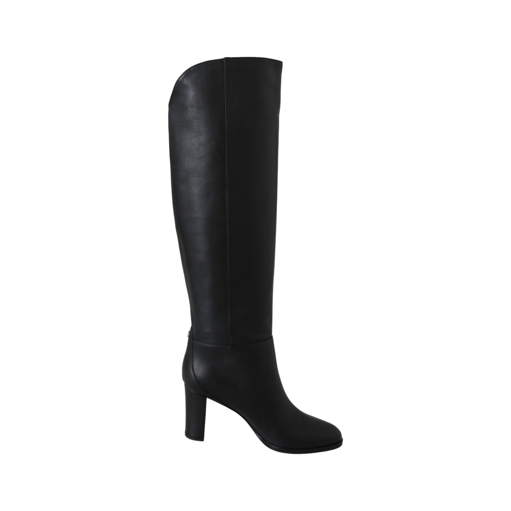 Elegant Black Calf Leather Heeled Boots