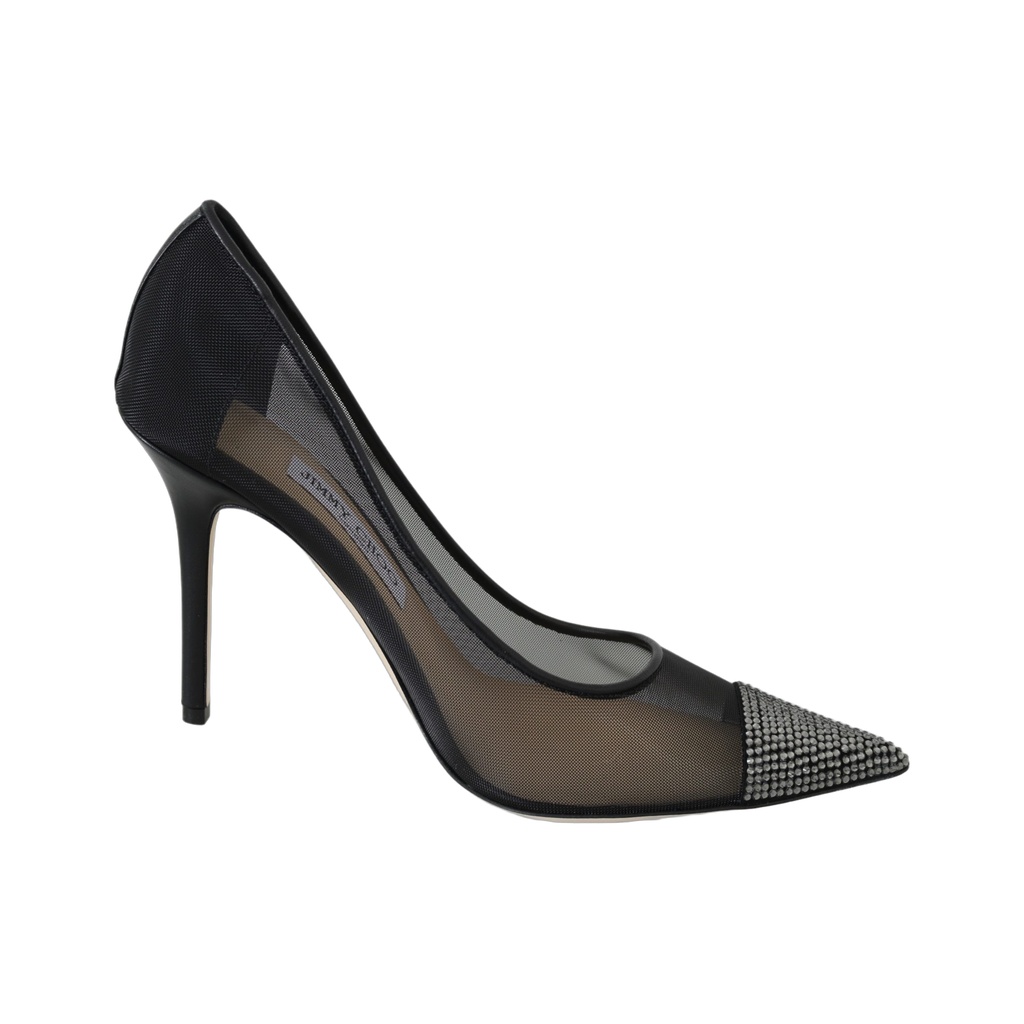 Elegant Black Mesh Crystal Pumps