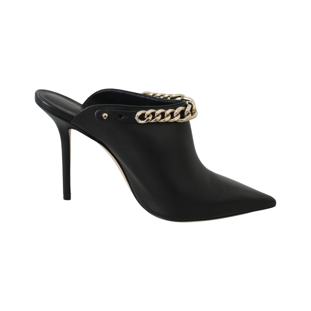 Elegant Black Gold Leather Pumps