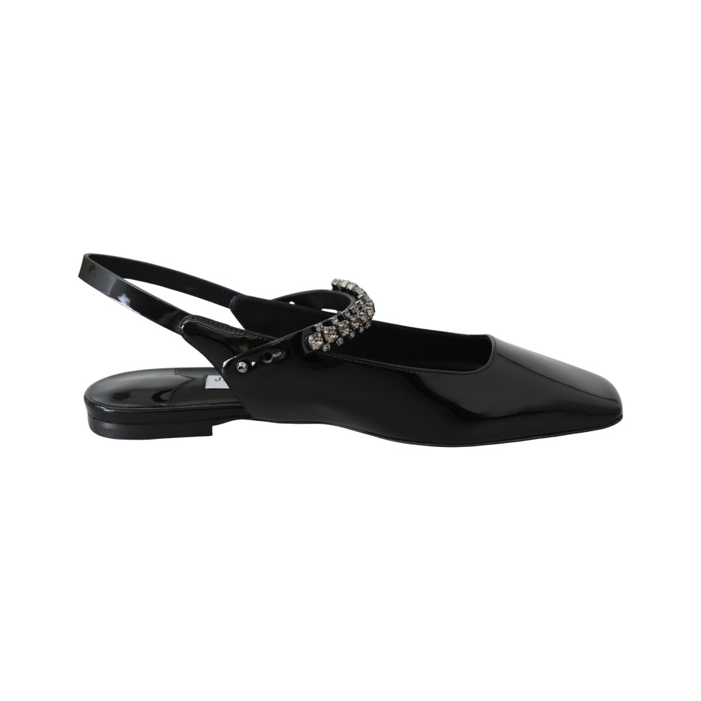 Elegant Black Patent Flats with Crystal Accent