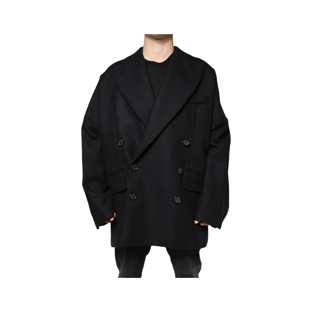 Black Wool Double Breasted Men Coat Jacket