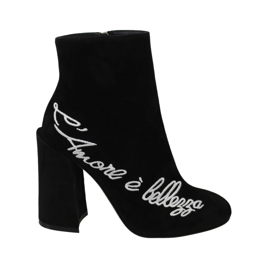 Embroidered Ankle Boots in Lambskin Suede