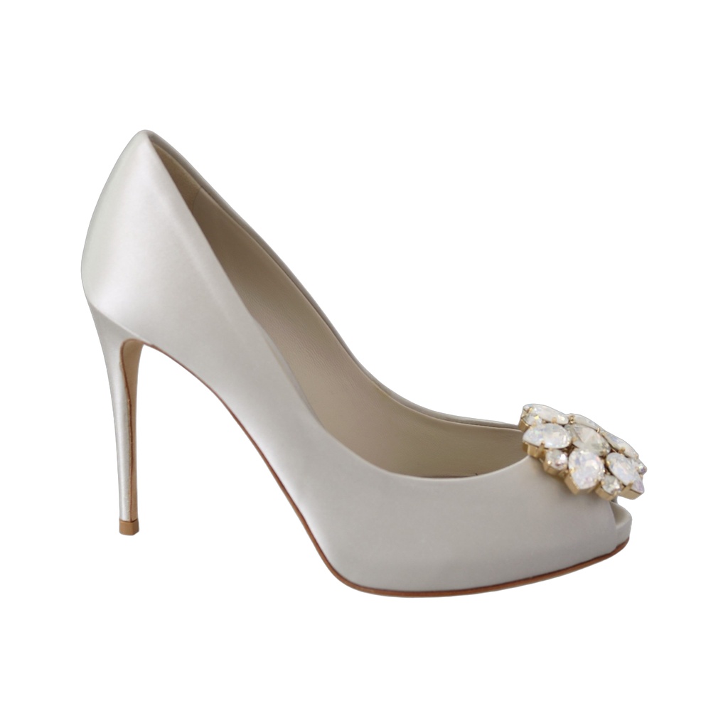 White Crystal Peep Toe Silk Blend Heels