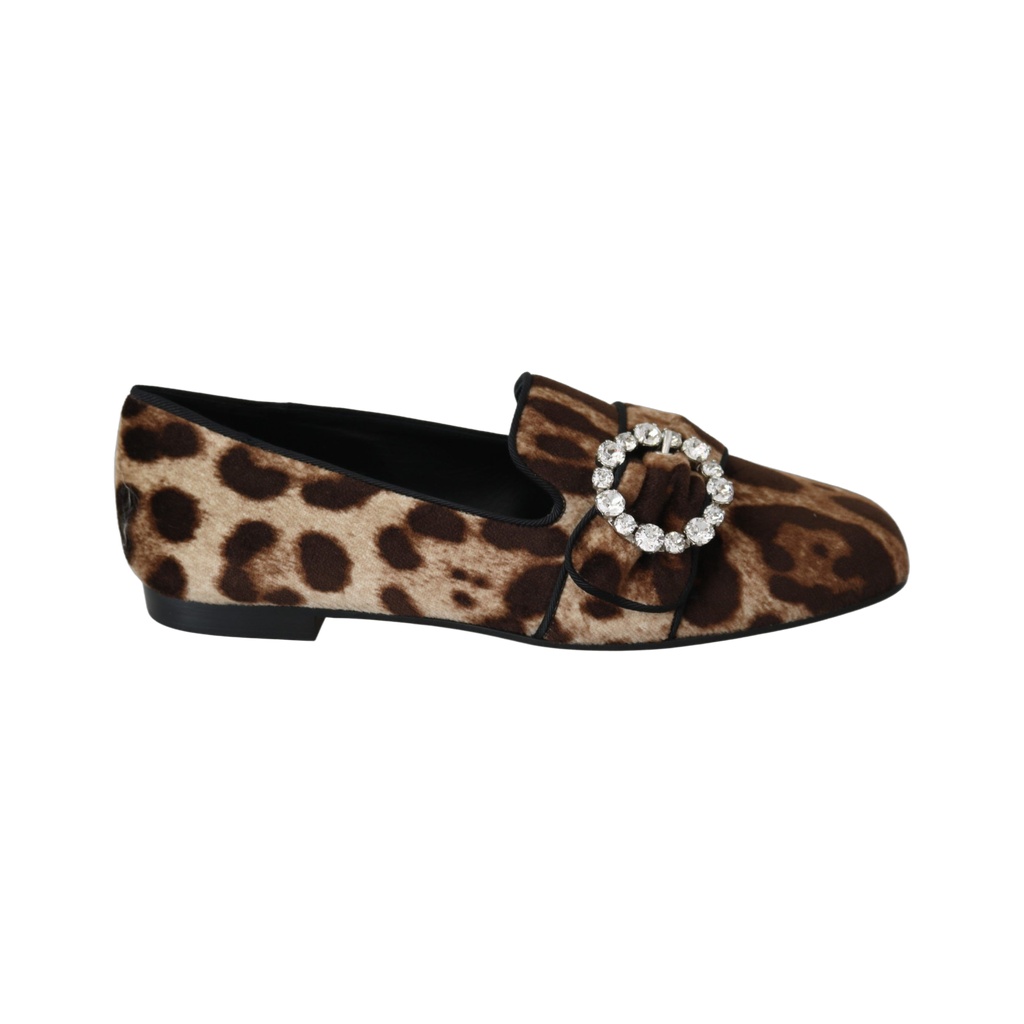Leopard Print Crystal Embellished Loafers
