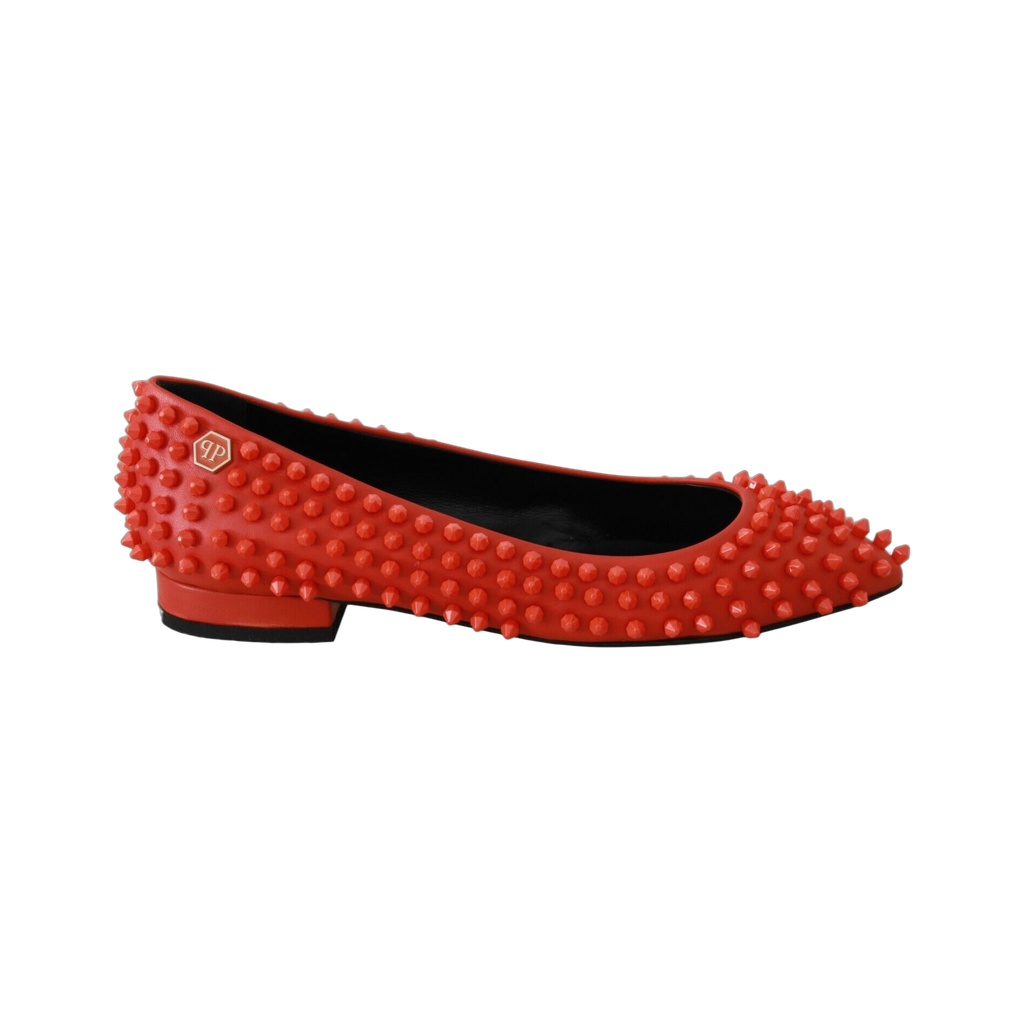 Vibrant Orange Pointed Leather Flats