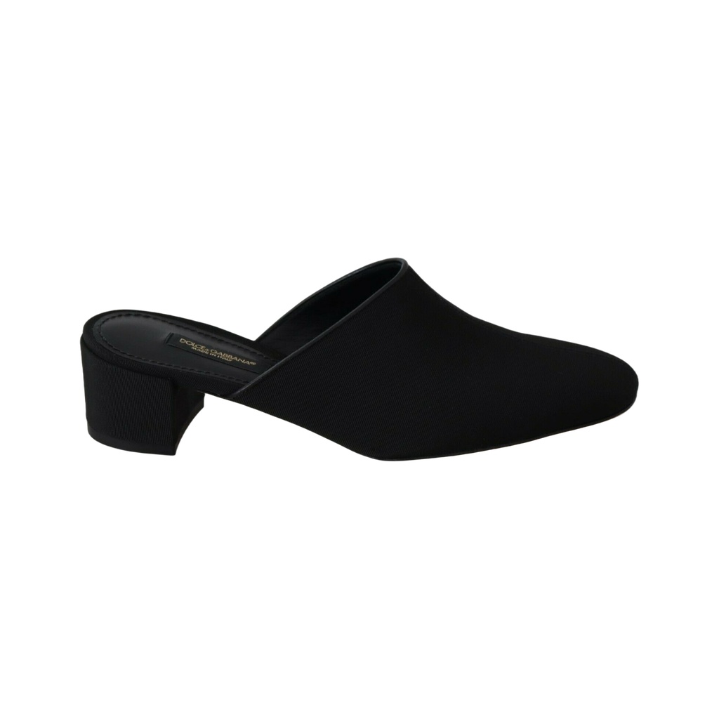 Chic Black Grosgrain Slide Sandals