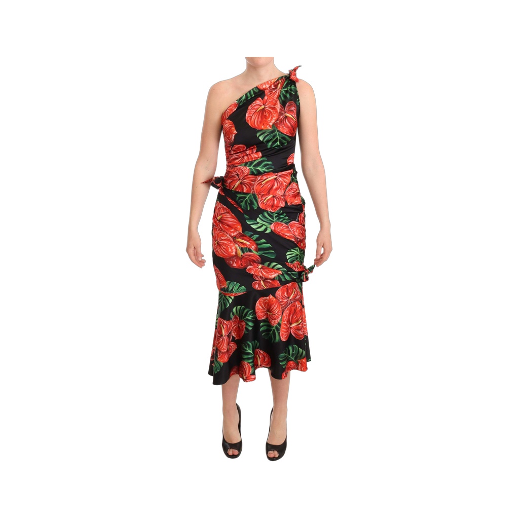 Elegant Floral Silk Draped Dress