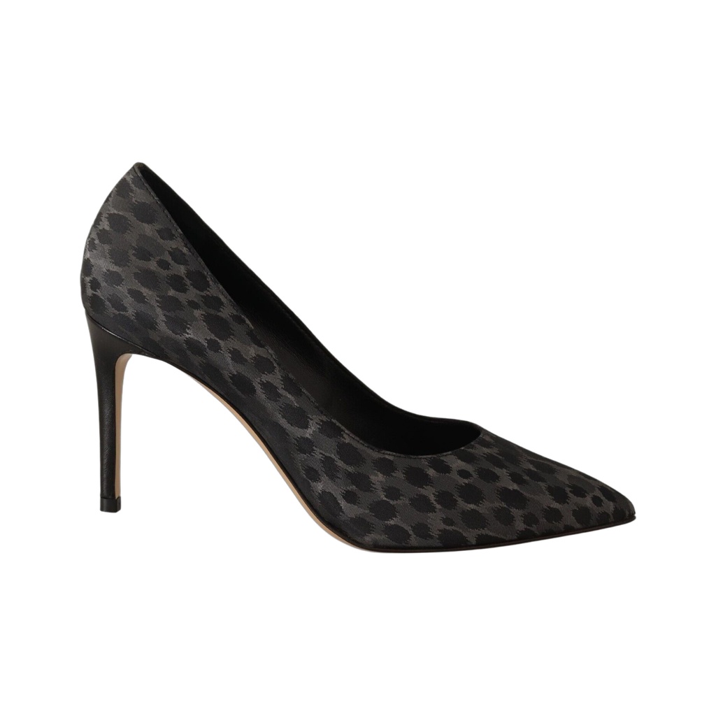 Elegant Black Leopard Print Leather Heels