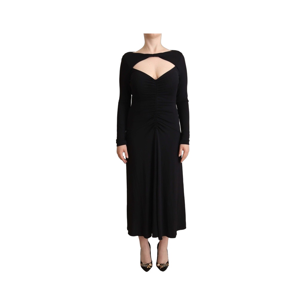 Elegant Black Nylon Stretch Maxi Dress