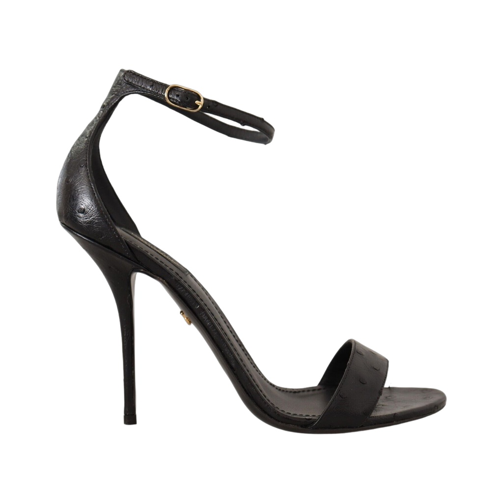 Elegant Ostrich Leather Ankle Strap Heels