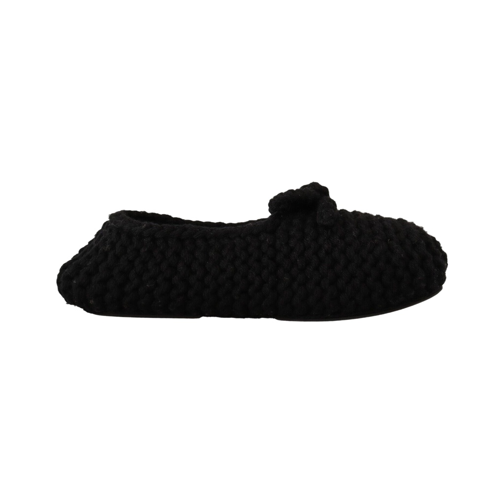 Elegant Black Wool Knit Ballet Flats