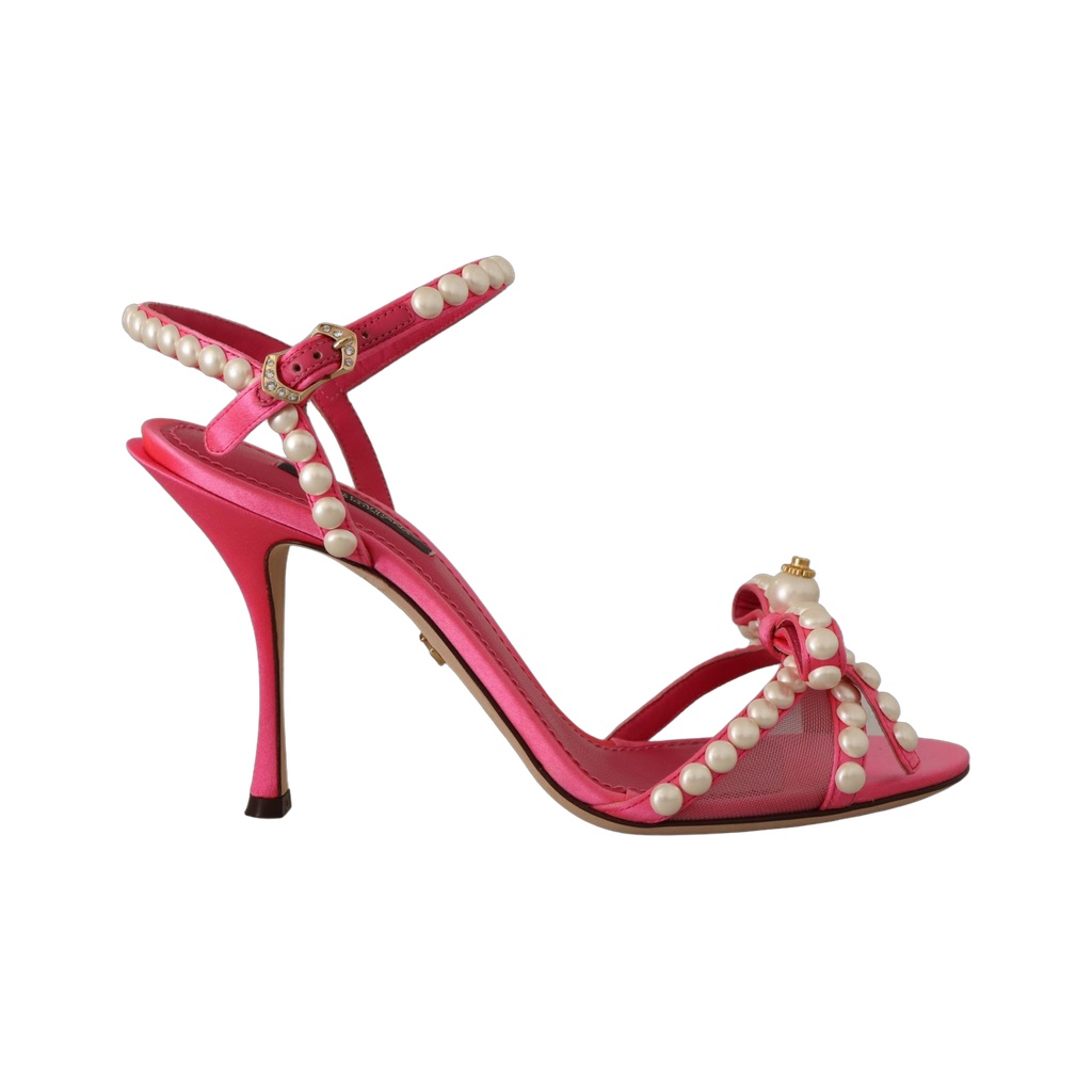 Elegant Pink Pearl Embellished Heels Sandals
