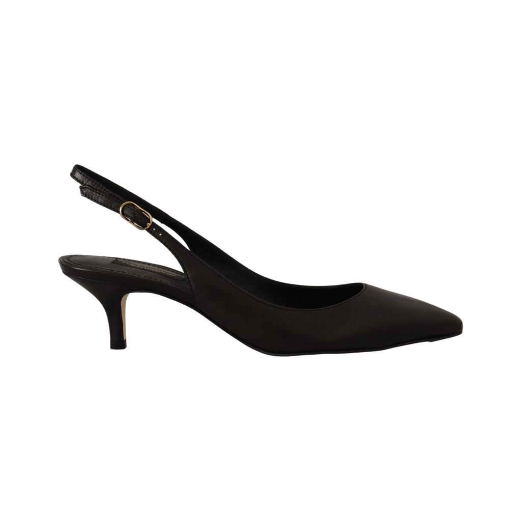 Elegant Black Leather Slingbacks Heels