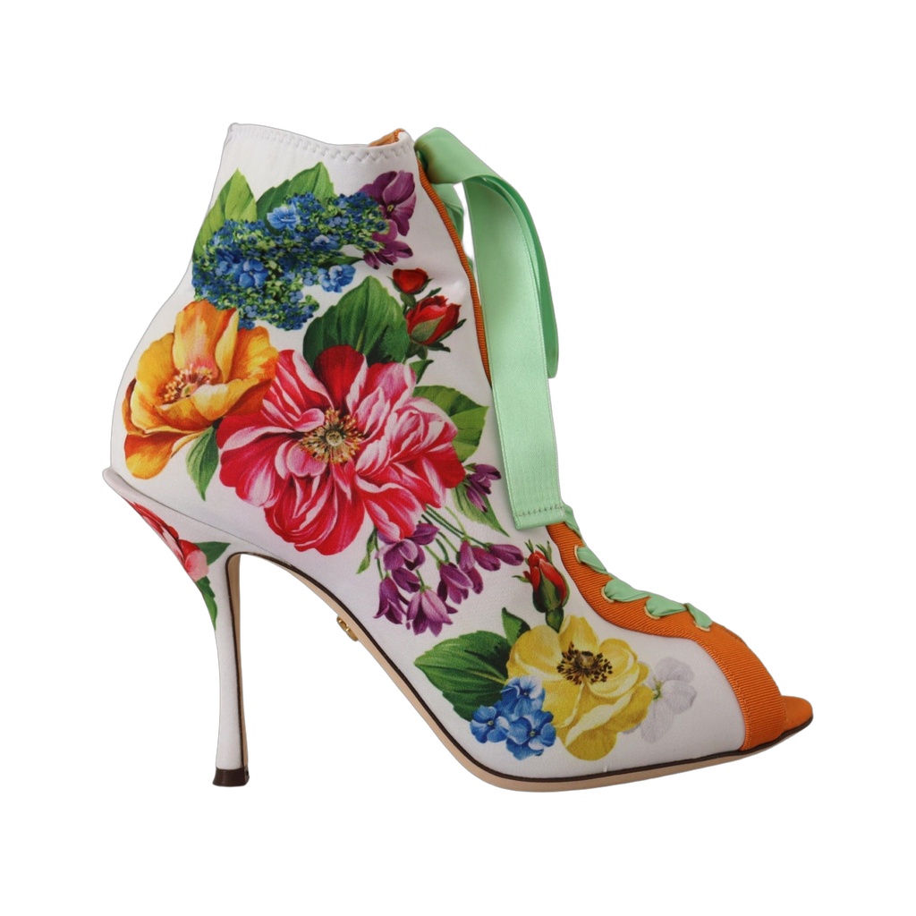 Floral Open Toe Jersey Heels