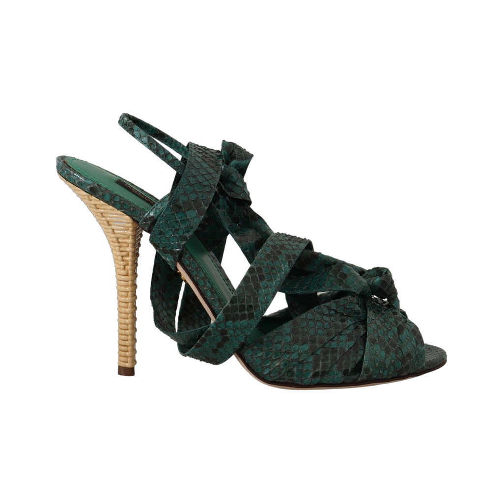 Elegant Green Python Strappy Heels