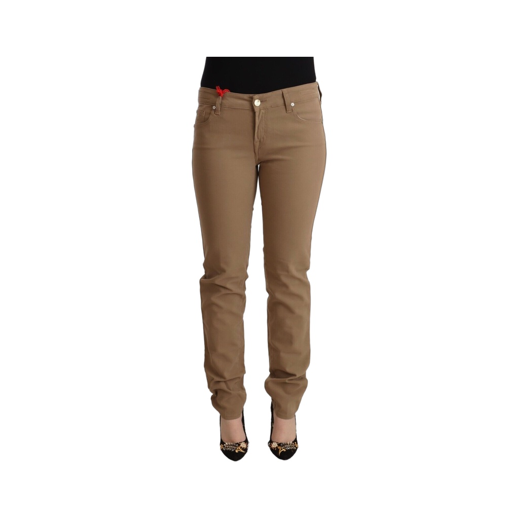 Elegant Brown Mid Waist Skinny Pants