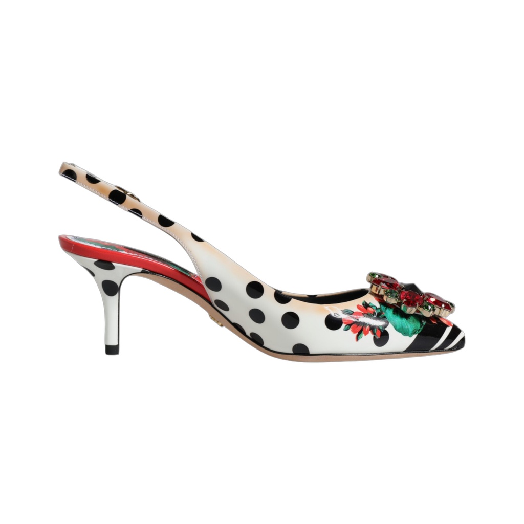 Multicolor Leather Crystal Heels Slingback Shoes