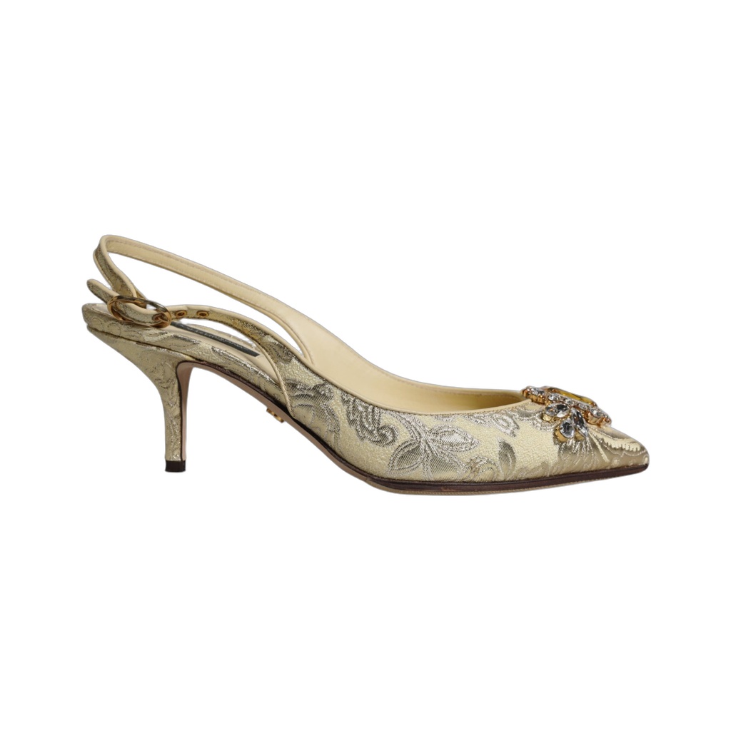 Gold Crystal Pumps Heels Slingbacks Shoes