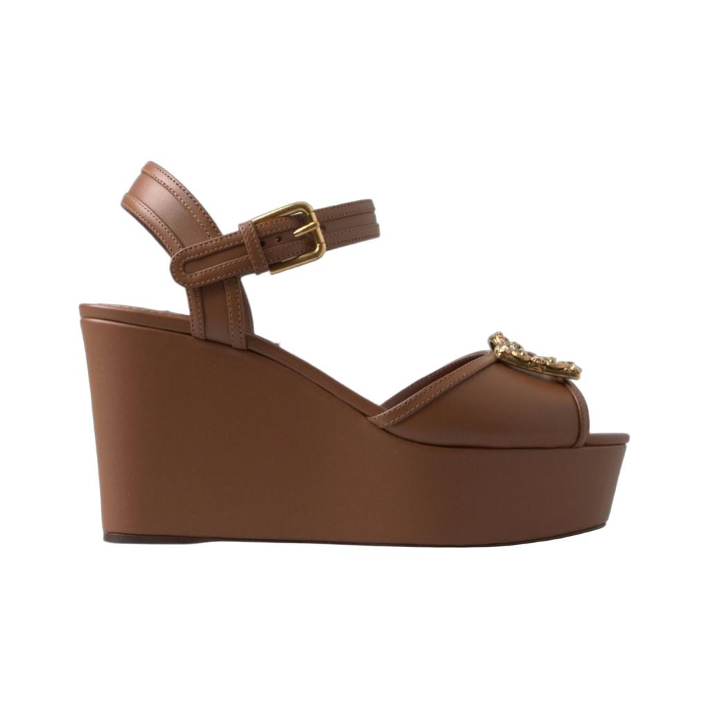 Chic Brown Leather Ankle Strap Wedges
