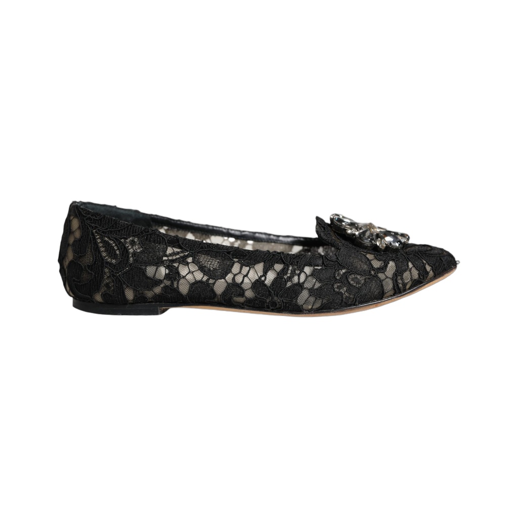 Black Lace Crystal Ballet Flats Loafer Shoes
