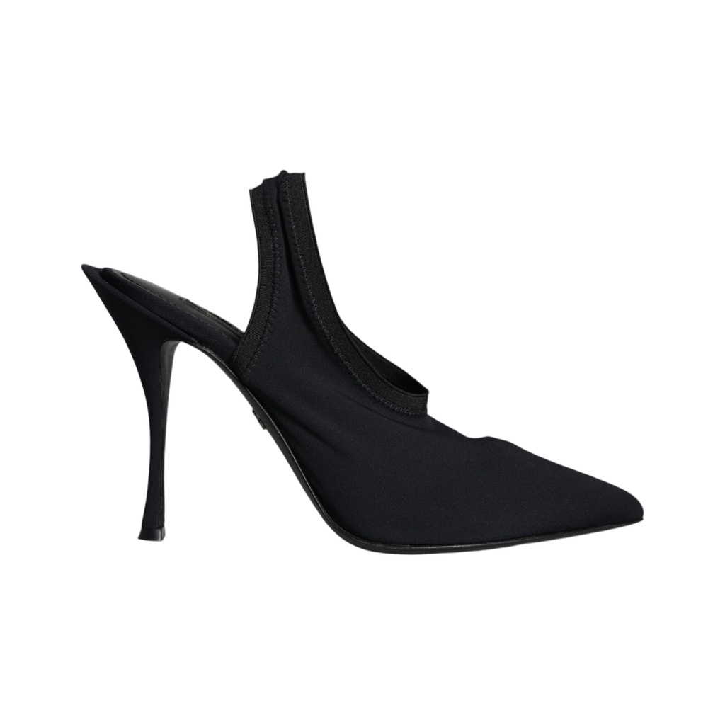 Black Jersey Stretch Heels Slingback Shoes