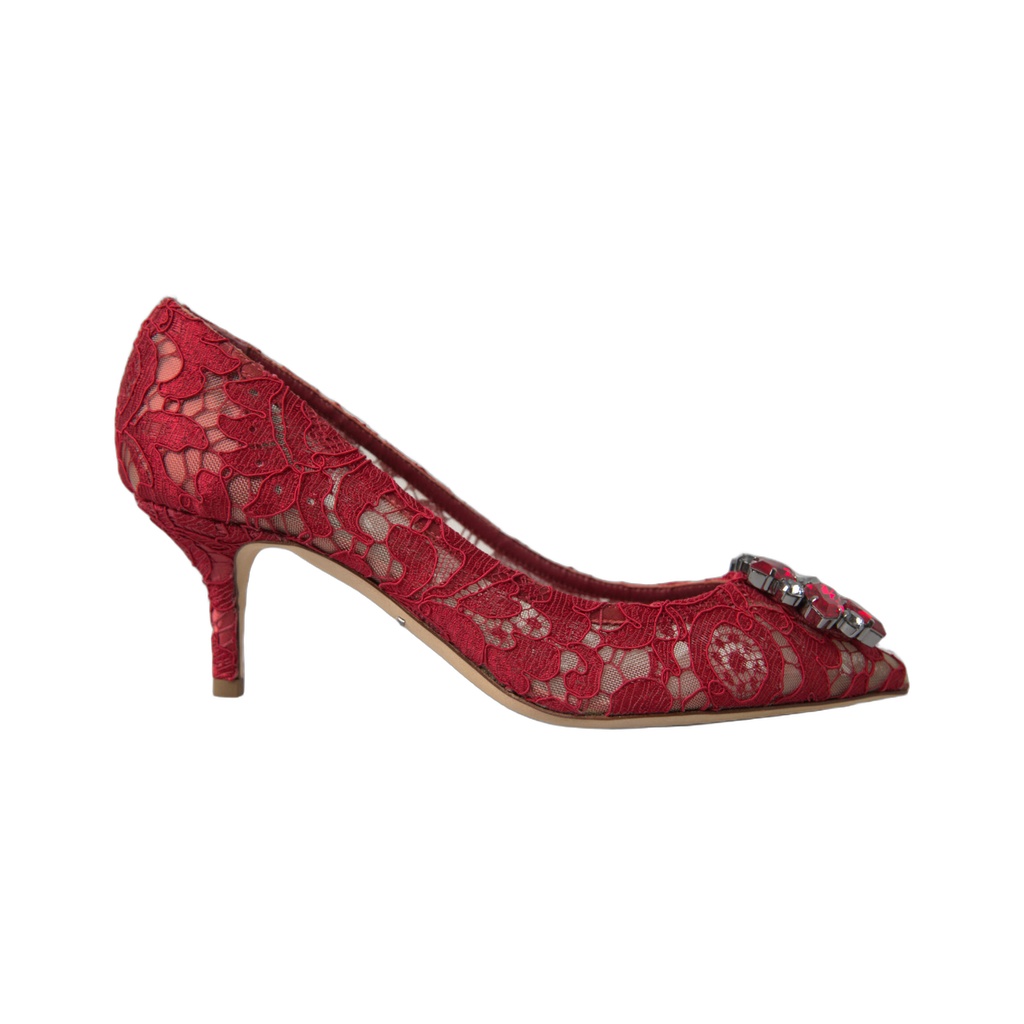 Radiant Red Lace Heels with Crystals