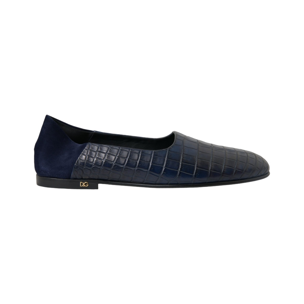 Elegant Blue Crocodile Leather Loafers