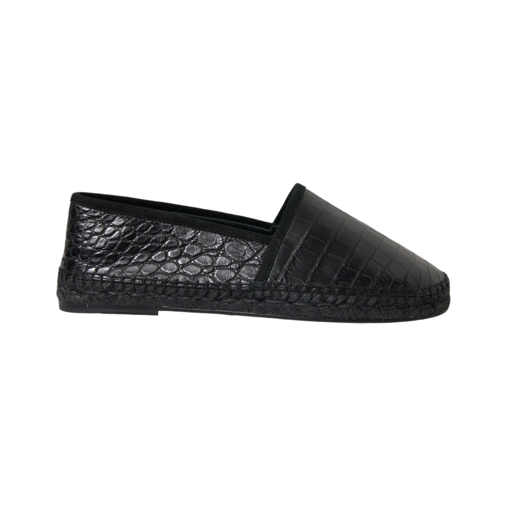 Exotic Black Leather Espadrilles