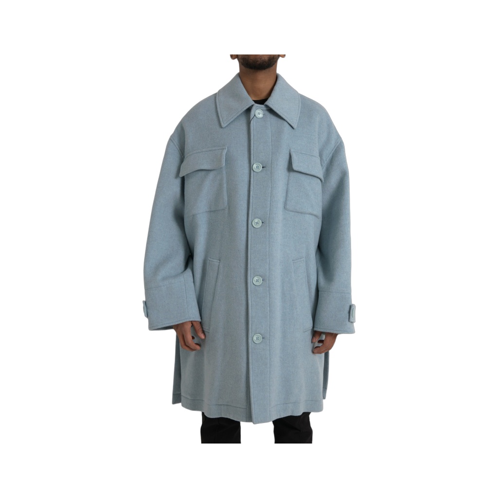 Light Blue Wool Button Trench Coat Jacket