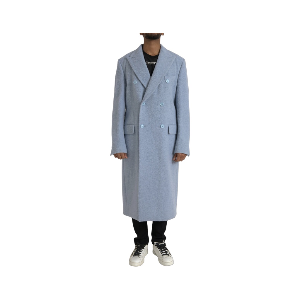 Blue Double Breasted Long Trench Coat Jacket