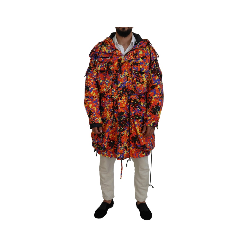 Multicolor Long Hooded Cargo Pocket Coat Jacket