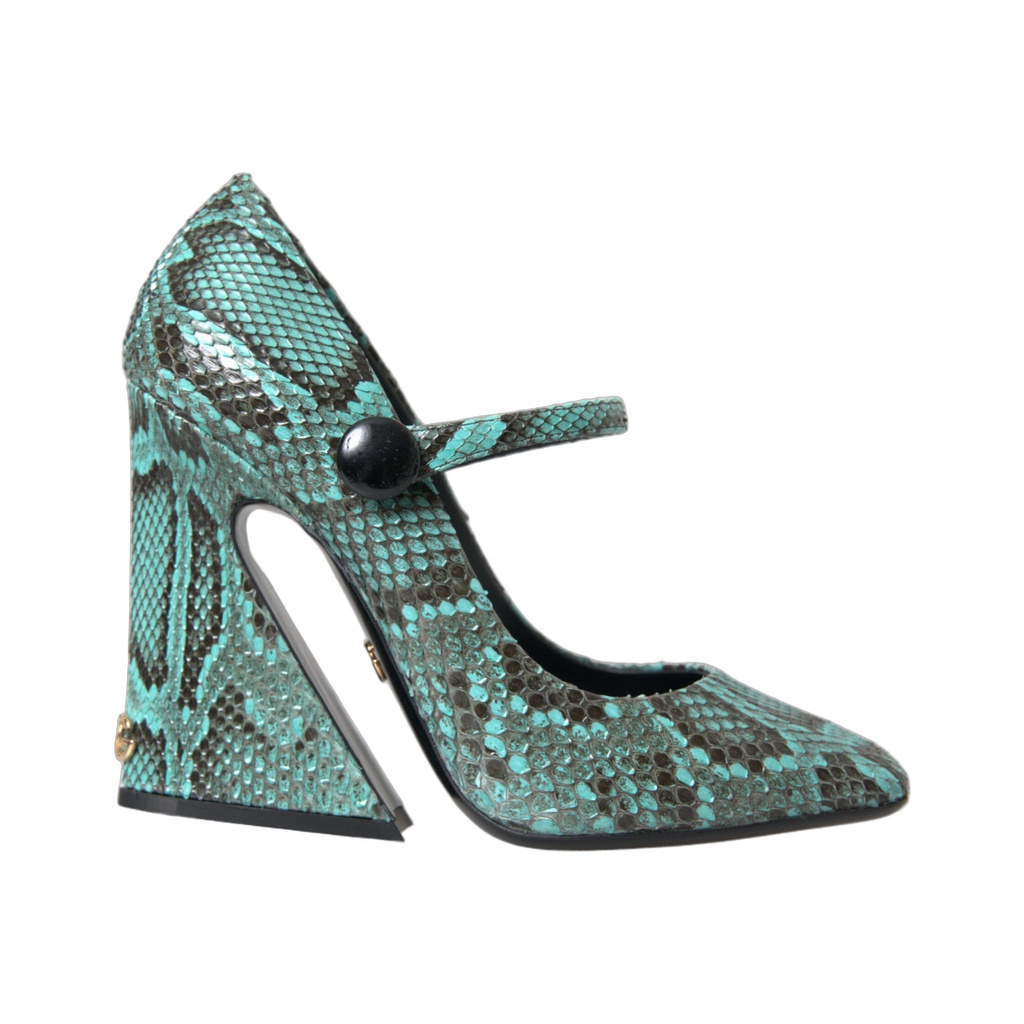 Aqua Python Leather Mary Jane Pumps Shoes
