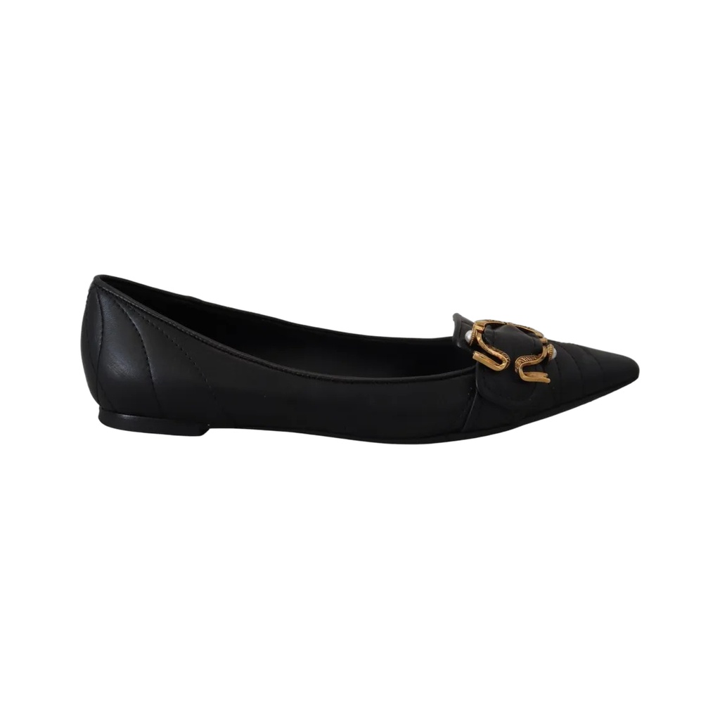 Black Devotion Leather Pointy Flats Shoes